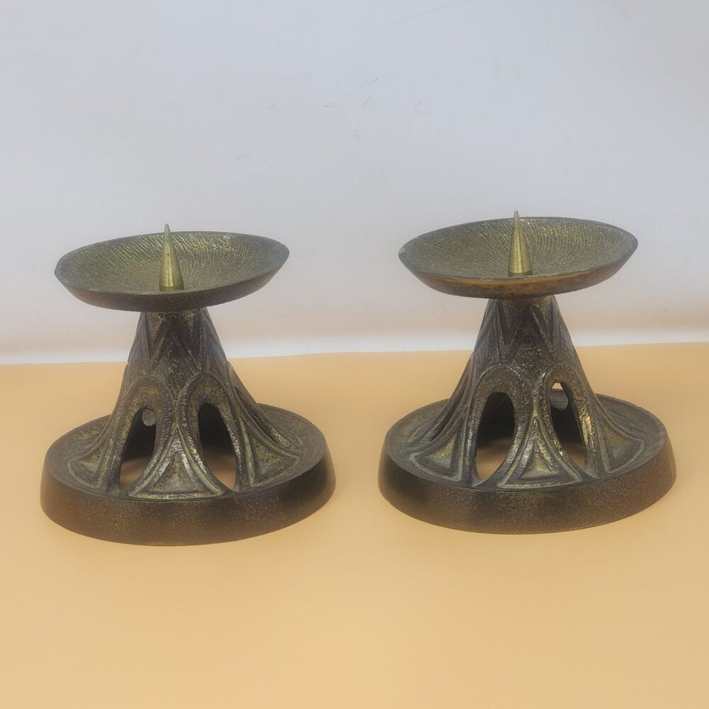 Pair Of Vintage Mid-Century Modern Brass Candle Holders